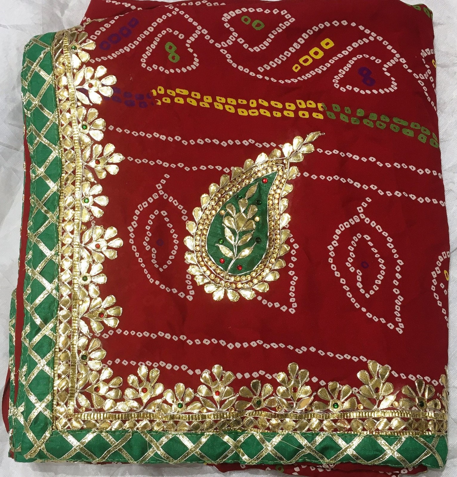 Buy Pure Chiffon Saree Rajasthani Bandhani Chunari Ojariya Pattern Weaving  Zari Jacquard Border (Mustard Yellow) at Amazon.in