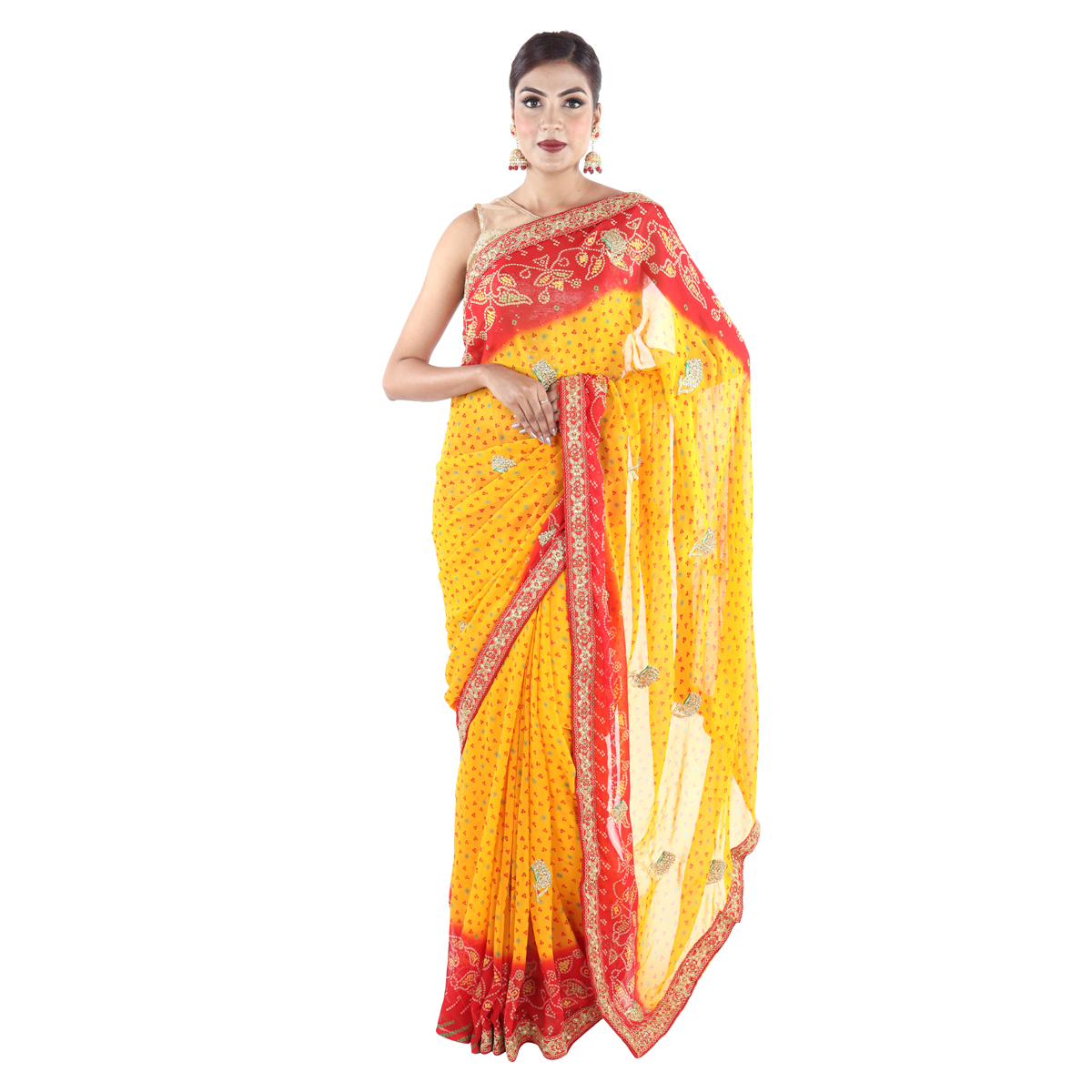 Buy Khawaish Fashions Jaipuri Bandhani Orange Color MOSS Chunri Saree at  Amazon.in